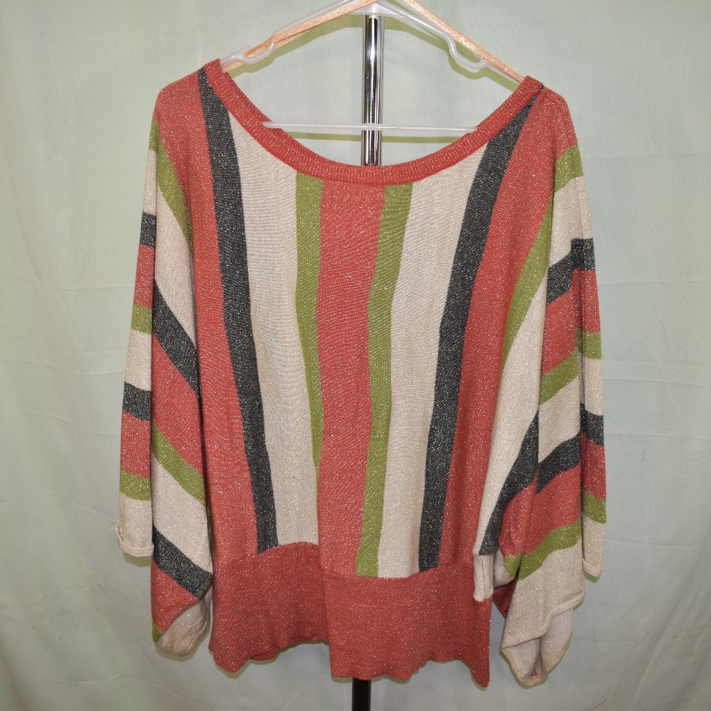 GOLD FLAVA SIZE 36 STRIPPED METALLIC SUPER TRENDY 80’s  BELL SLEEVE BLOUSE